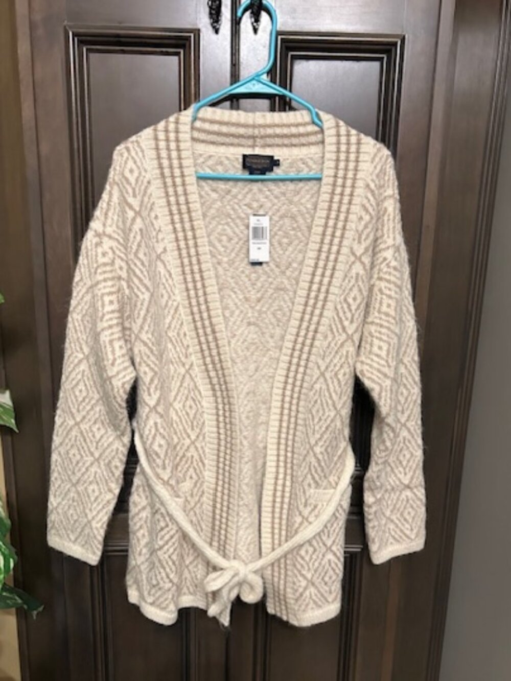 Pendleton Ivory/Tan Textured Alpaca Shawl Collar Long Sleeve Open Front Cardigan